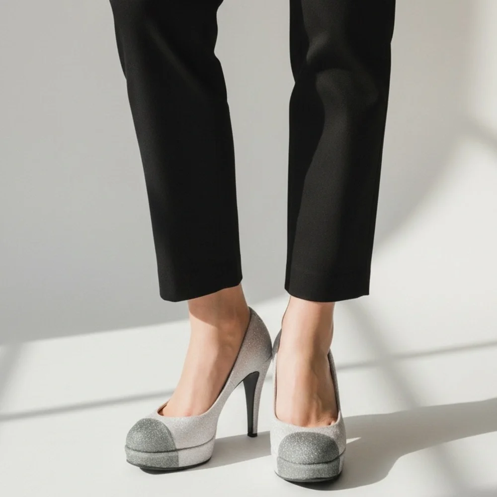 Vintage CHANEL Glitter Cap-Toe Suede Heels – Rare Size 35.5C - Picture 5 of 16